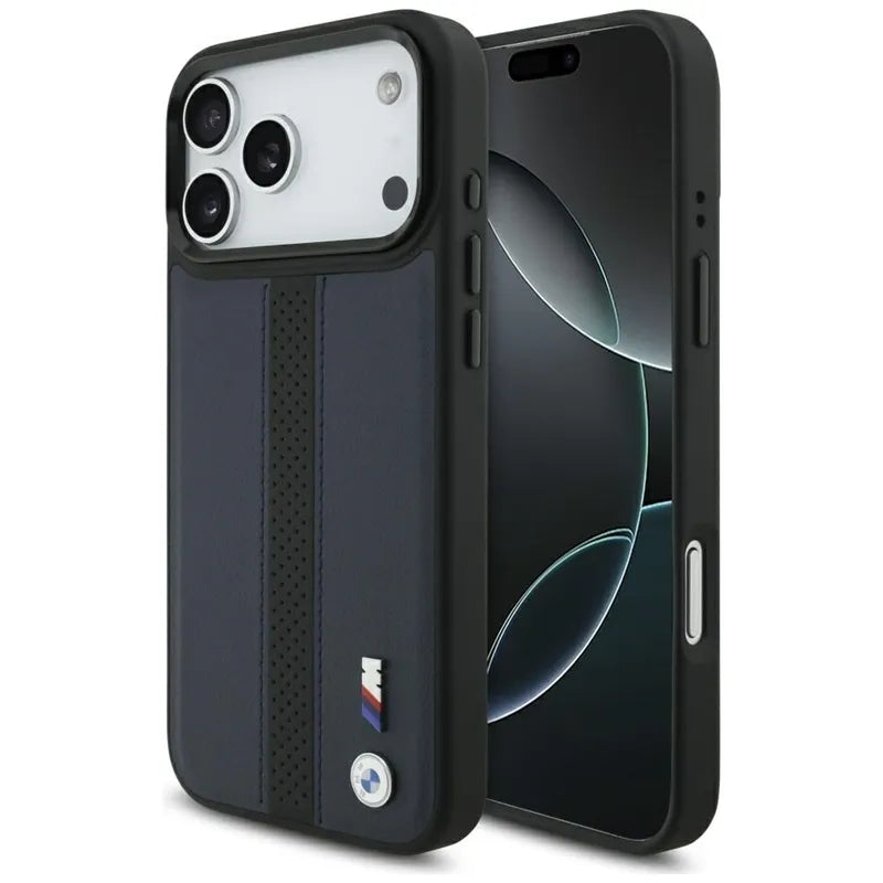 BMW M perforuota juostelės logotipo „MagSafe“ dėklas – iPhone 17 Pro Max (Tamsiai mėlynas)