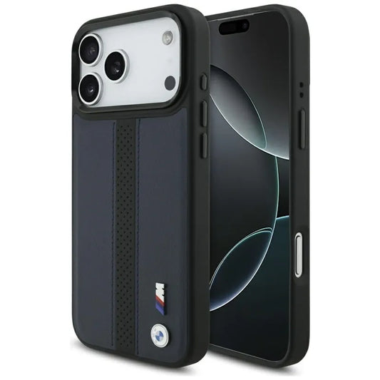 BMW M perforuota juostelės logotipo „MagSafe“ dėklas – iPhone 17 Pro Max (Tamsiai mėlynas)