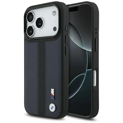 BMW M perforuotos juostelės logotipas MagSafe - iPhone 17 Pro dėklas (tamsiai mėlynas)