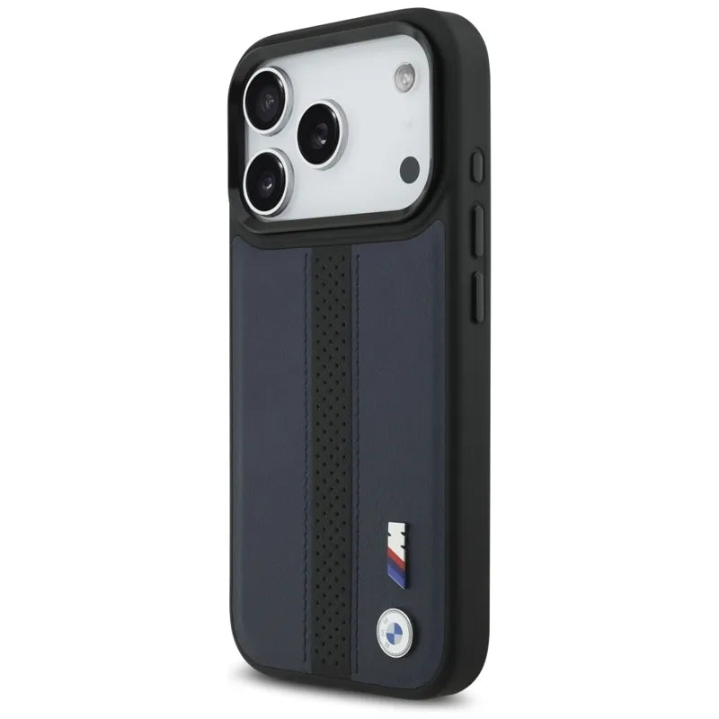 BMW M perforuotos juostelės logotipas MagSafe - iPhone 17 Pro dėklas (tamsiai mėlynas)