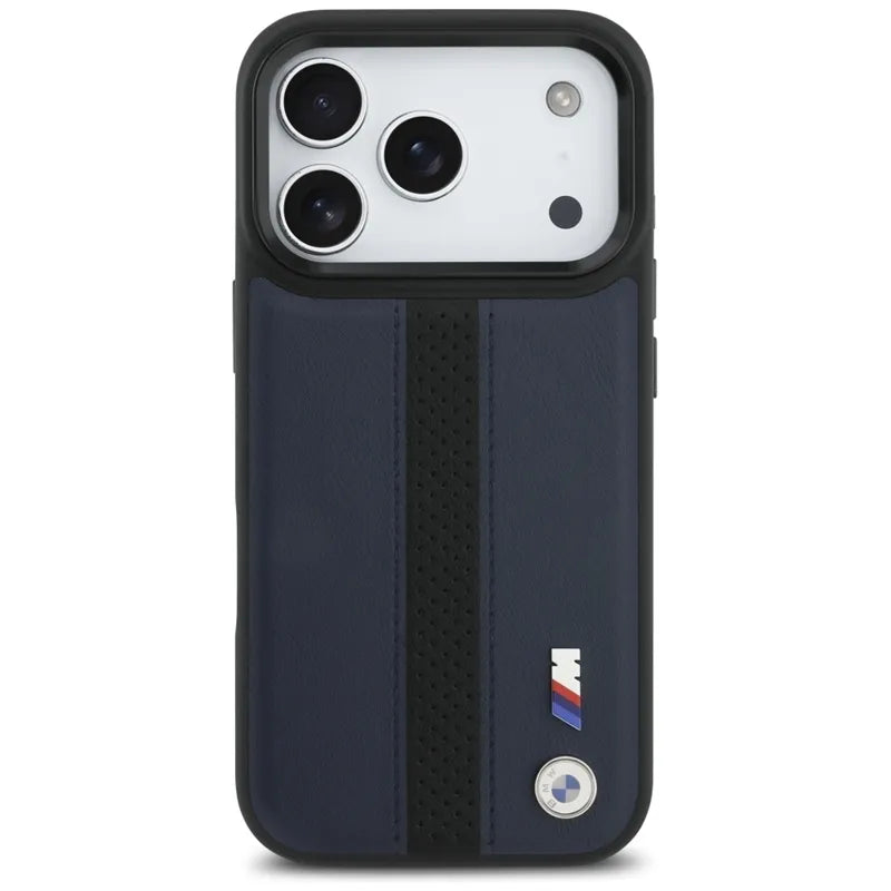 BMW M perforuotos juostelės logotipas MagSafe - iPhone 17 Pro dėklas (tamsiai mėlynas)