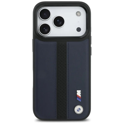 BMW M perforuotos juostelės logotipas MagSafe - iPhone 17 Pro dėklas (tamsiai mėlynas)