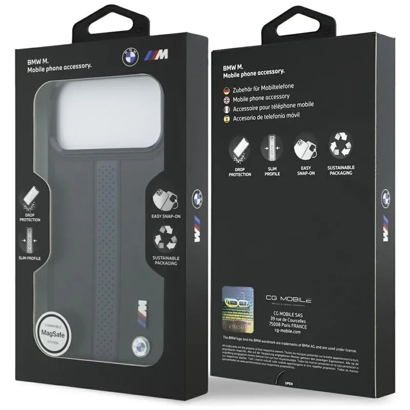 BMW M perforuotos juostelės logotipas MagSafe - iPhone 17 Pro Max dėklas (mėlynas)