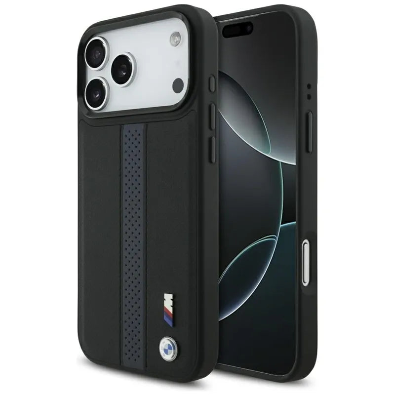 BMW M perforuotos juostelės logotipas MagSafe - iPhone 17 Pro Max dėklas (mėlynas)