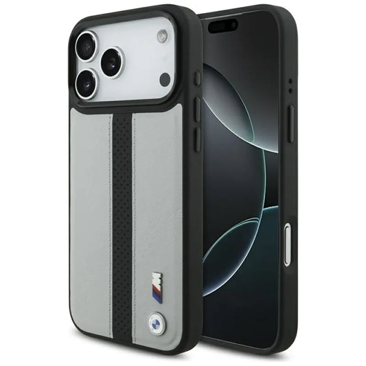 BMW M perforuotos juostelės logotipas MagSafe - iPhone 17 Pro Max dėklas (pilkas)