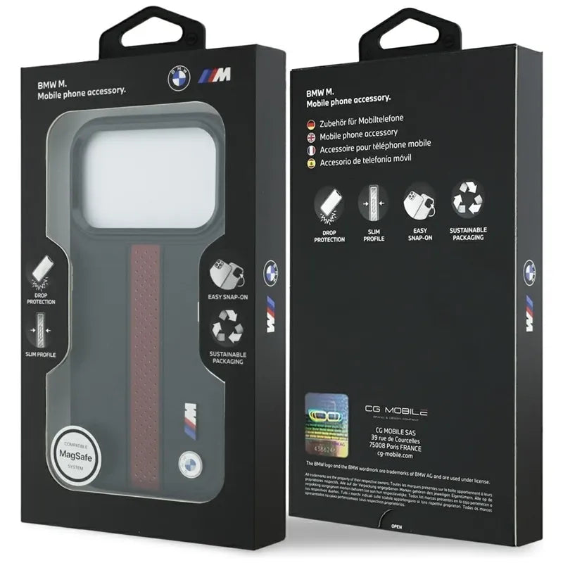 BMW M perforuotų dryžių logotipas MagSafe - iPhone 17 Pro dėklas (raudonas)