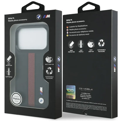 BMW M perforuotų dryžių logotipas MagSafe - iPhone 17 Pro dėklas (raudonas)