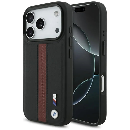 BMW M perforuotų dryžių logotipas MagSafe - iPhone 17 Pro dėklas (raudonas)