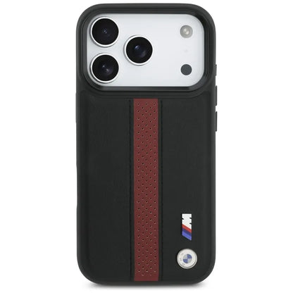 BMW M perforuotų dryžių logotipas MagSafe - iPhone 17 Pro dėklas (raudonas)