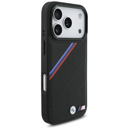 BMW M Tricolor Metal Logo MagSafe dėklas – iPhone 17 Pro (Juodas)