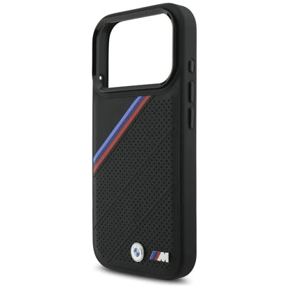BMW M Tricolor Metal Logo MagSafe dėklas – iPhone 17 Pro (Juodas)