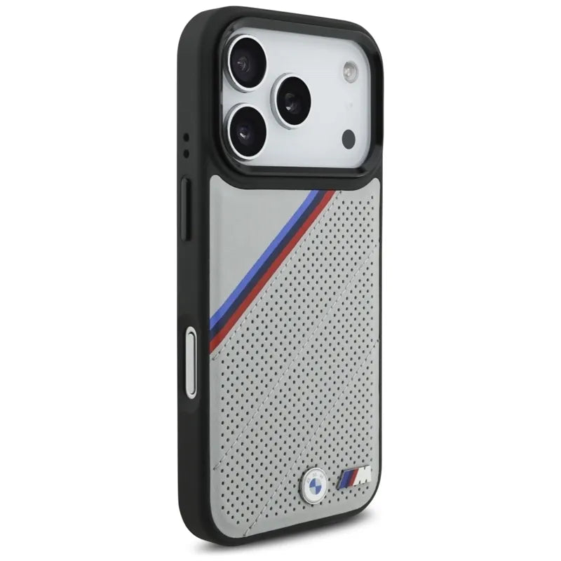 BMW M Tricolor Metal Logo MagSafe dėklas - iPhone 17 Pro (Pilkas)
