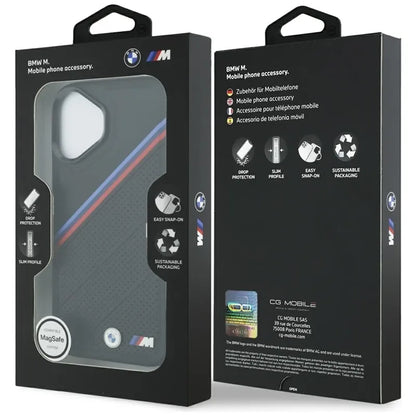 BMW M Tricolor Metal Logo MagSafe – iPhone 17 dėklas (juodas)