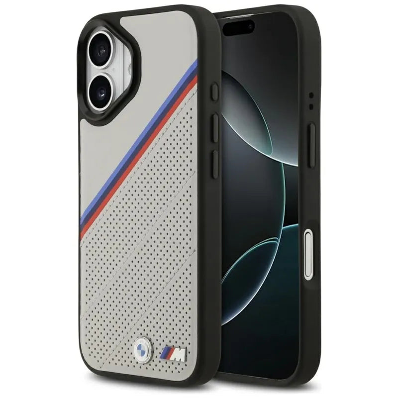BMW M Tricolor Metal Logo MagSafe - iPhone 17 dėklas (Pilka)