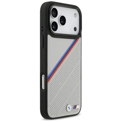BMW M Tricolor Metalinis logotipas MagSafe - iPhone 17 Pro Max dėklas (pilkas)