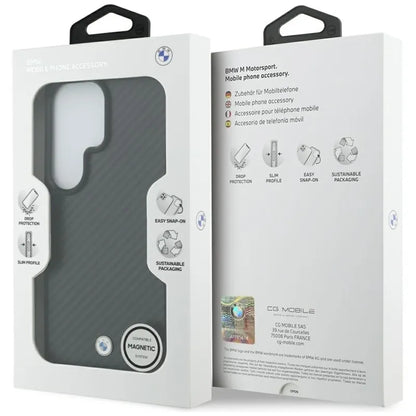 BMW magnetinis dėklas „Carbon Fiber MagSafe“ – „Samsung Galaxy S26 Ultra“ (juodas)