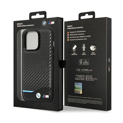 BMW od anglies pluošto ir odos "Blue Line" – dėklas, skirtas „iPhone 13 Pro“ (juodas)