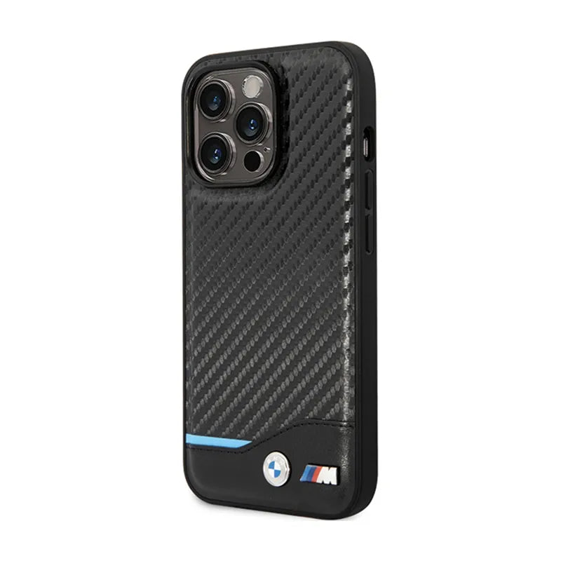 BMW od anglies pluošto ir odos "Blue Line" – dėklas, skirtas „iPhone 13 Pro“ (juodas)