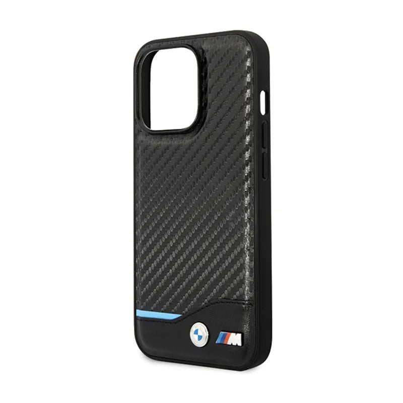 BMW od anglies pluošto ir odos "Blue Line" – dėklas, skirtas „iPhone 13 Pro“ (juodas)