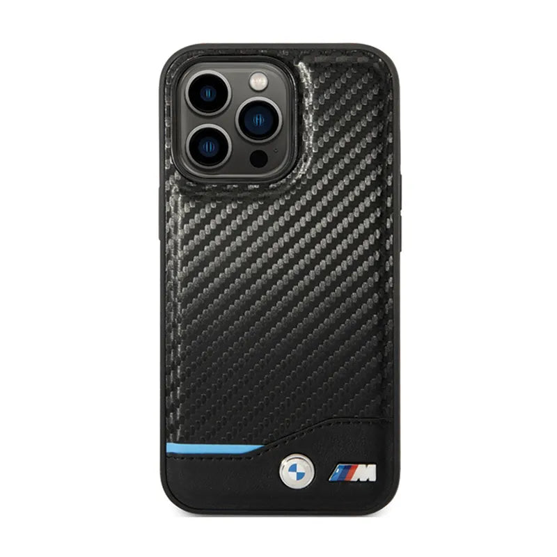 BMW od anglies pluošto ir odos "Blue Line" – dėklas, skirtas „iPhone 13 Pro“ (juodas)