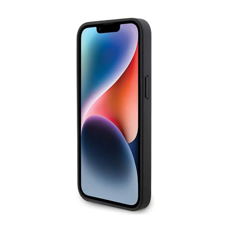 BMW od natūralios odos deimantinio rašto dėklas, skirtas „iPhone 15 Pro Max“ (juodas)