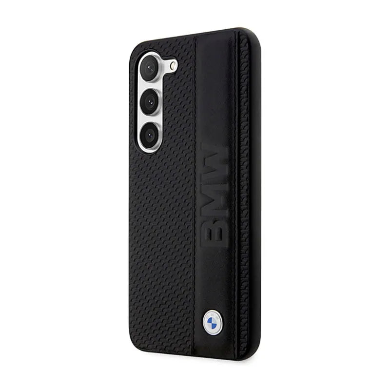 BMW od natūralios odos dėklas su tekstūra ir juosta - Samsung Galaxy S23 (juodas)