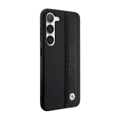 BMW od natūralios odos dėklas su tekstūra ir juosta - Samsung Galaxy S23 (juodas)