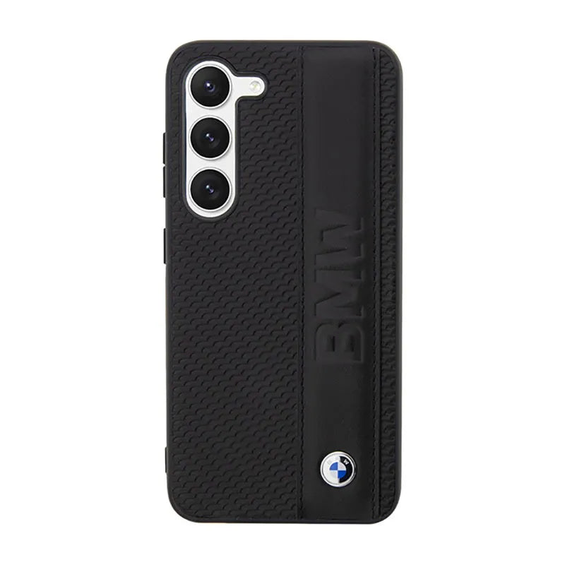 BMW od natūralios odos dėklas su tekstūra ir juosta - Samsung Galaxy S23 (juodas)