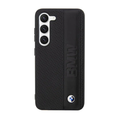 BMW od natūralios odos dėklas su tekstūra ir juosta - Samsung Galaxy S23 (juodas)