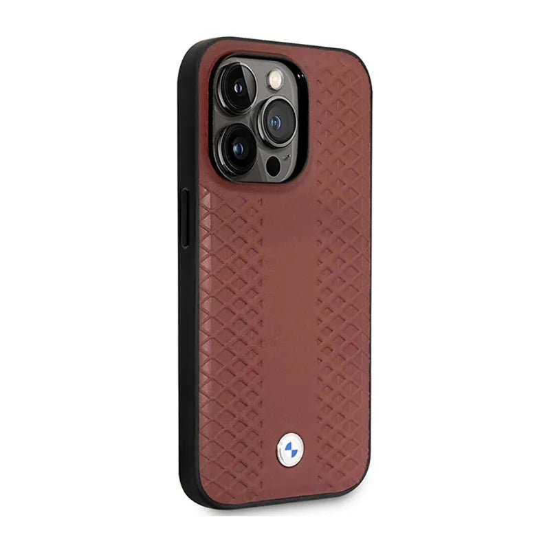 BMW oda, deimantinis raštas – dėklas, skirtas „iPhone 14 Pro“ (burgundiška)