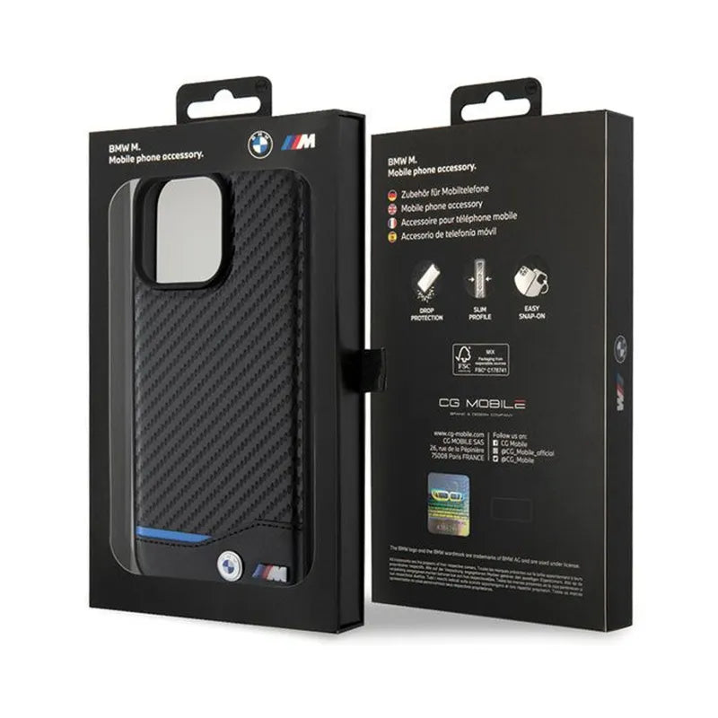 BMW Odos Anglies Mėlynos Linijos Dėklas – skirtas iPhone 15 Pro Max (juoda)