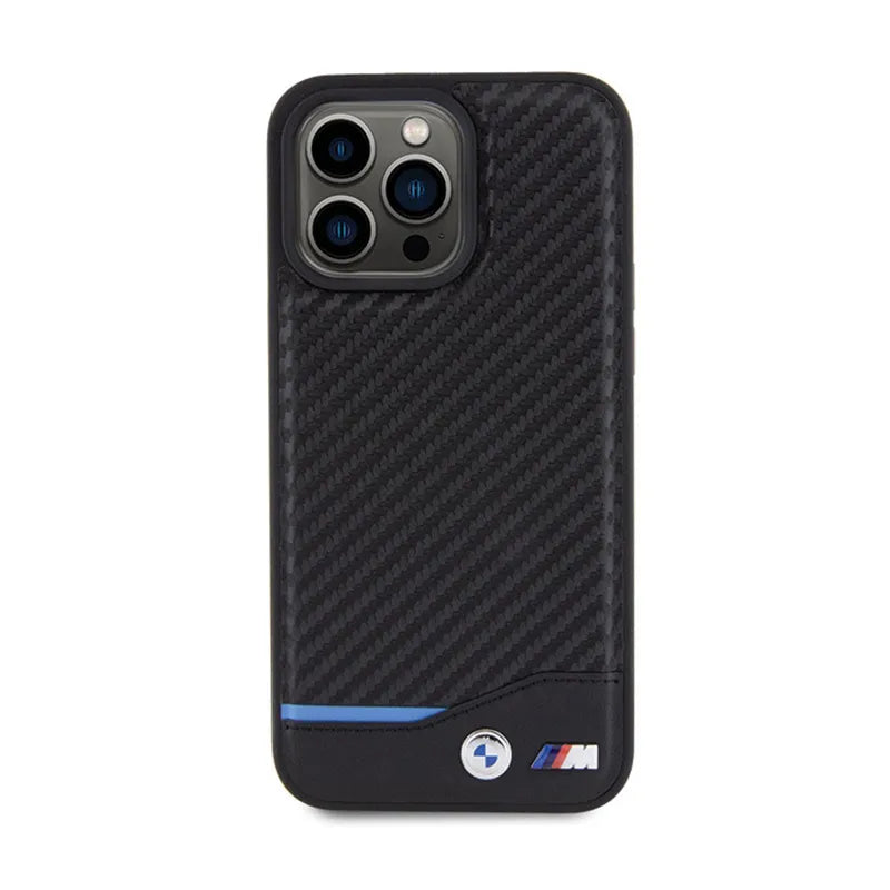 BMW Odos Anglies Mėlynos Linijos Dėklas – skirtas iPhone 15 Pro Max (juoda)