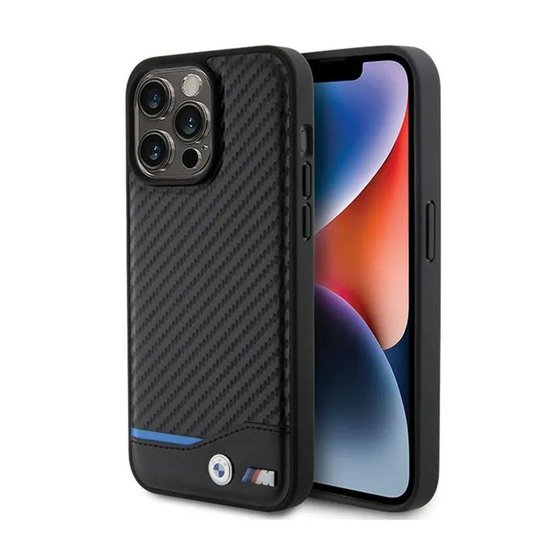BMW Odos Anglies Mėlynos Linijos Dėklas – skirtas iPhone 15 Pro Max (juoda)