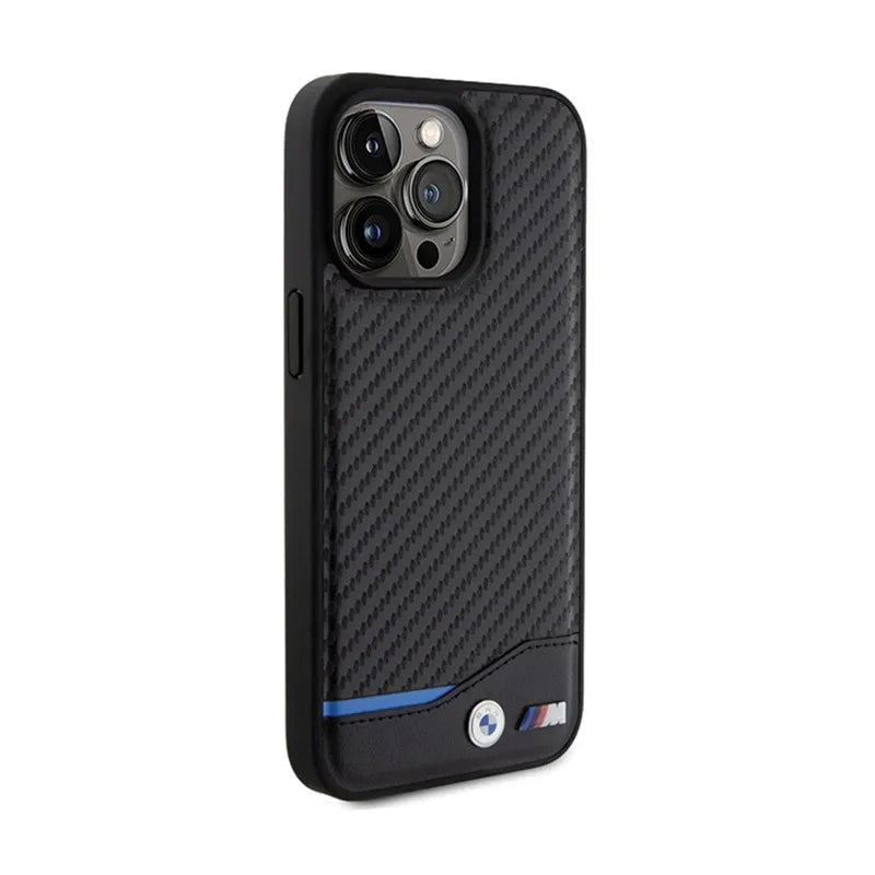 BMW Odos Anglies Mėlynos Linijos Dėklas – skirtas iPhone 15 Pro Max (juoda)