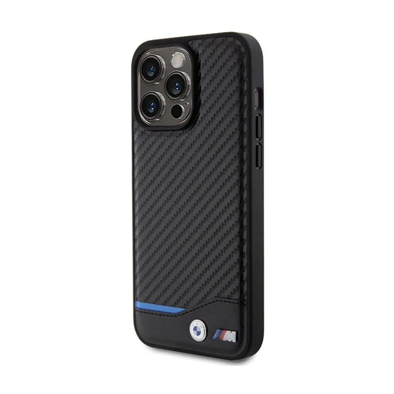 BMW Odos Anglies Mėlynos Linijos Dėklas – skirtas iPhone 15 Pro Max (juoda)