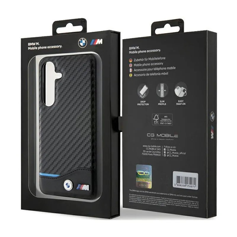 BMW Odos Anglies Mėlynos Linijos Dėklas skirtas Samsung Galaxy S24 (juodas)