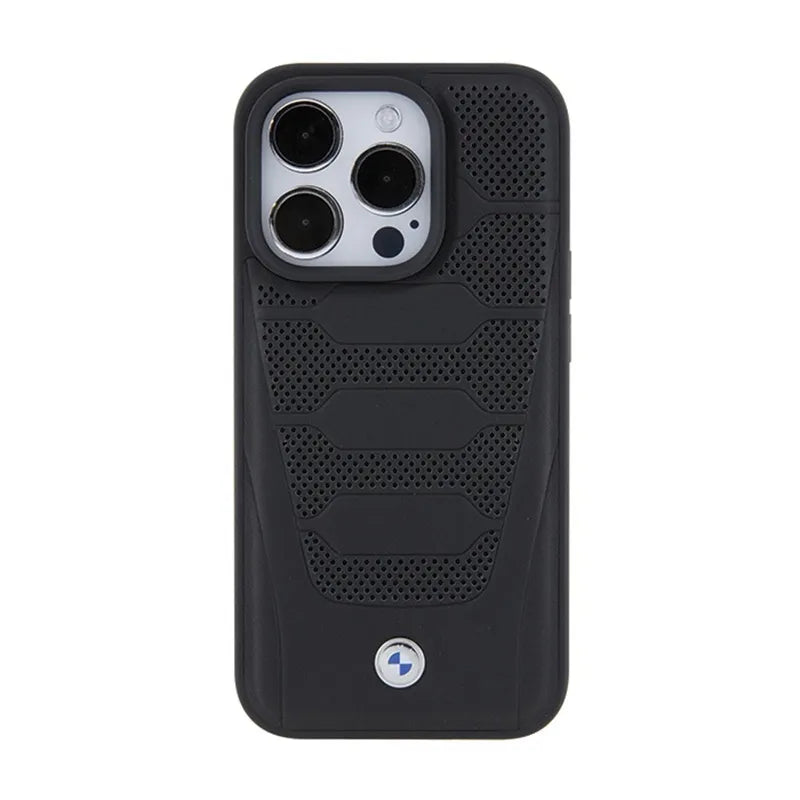 BMW odos sėdynių raštas – dėklas skirtas iPhone 15 Pro Max (juodas)