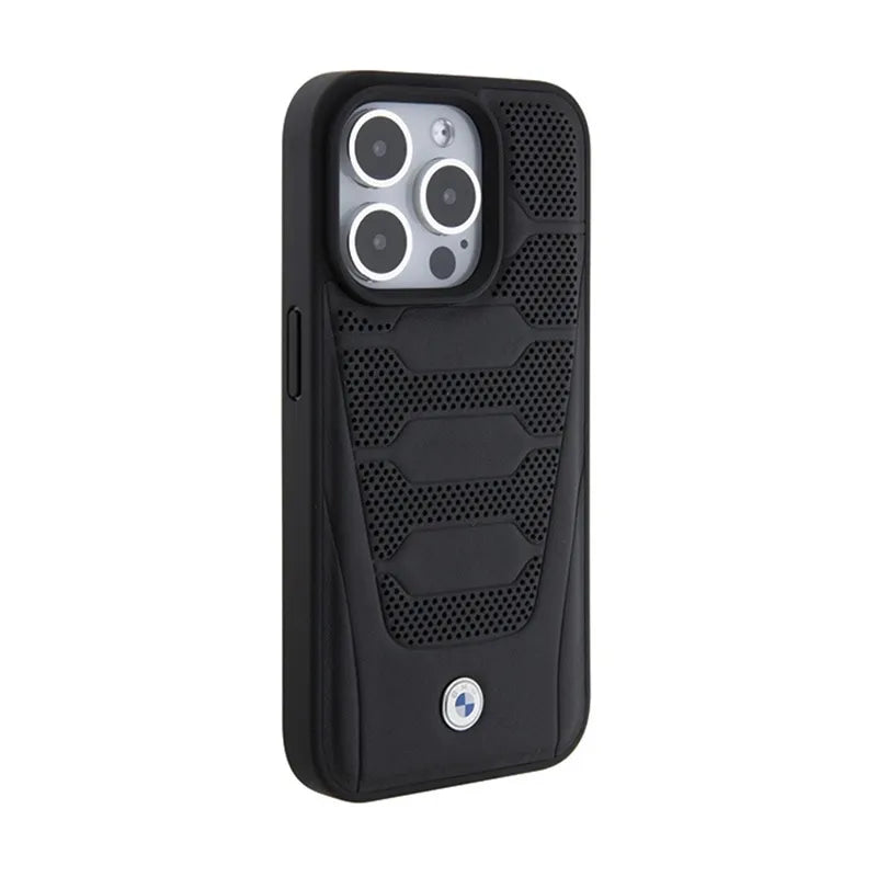 BMW odos sėdynių raštas – dėklas skirtas iPhone 15 Pro Max (juodas)