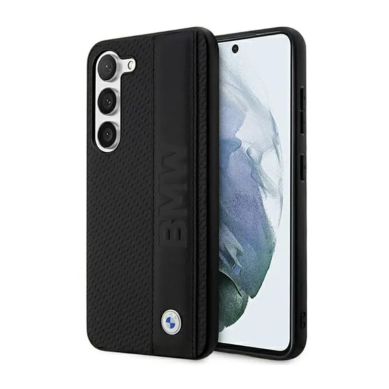BMW Odos tekstūros ir juostelės dėklas, skirtas Samsung Galaxy S23+ (juodas)