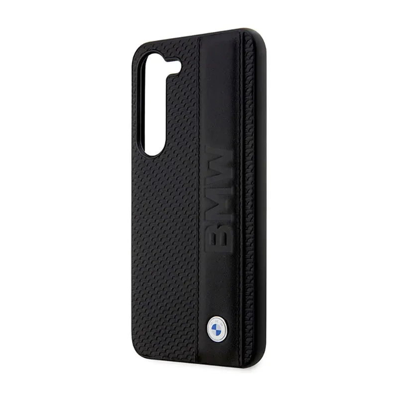 BMW Odos tekstūros ir juostelės dėklas, skirtas Samsung Galaxy S23+ (juodas)