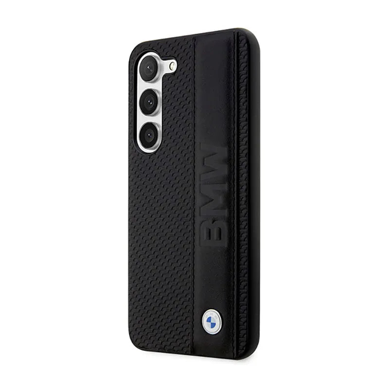 BMW Odos tekstūros ir juostelės dėklas, skirtas Samsung Galaxy S23+ (juodas)