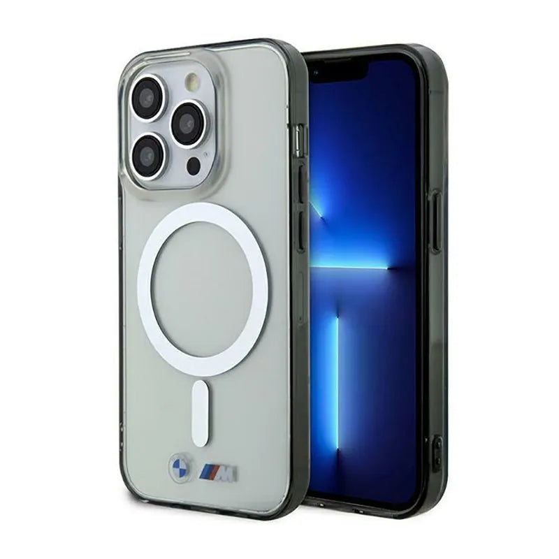 BMW sidabrinis žiedas MagSafe – dėklas, skirtas iPhone 14 Pro Max (permatomas)