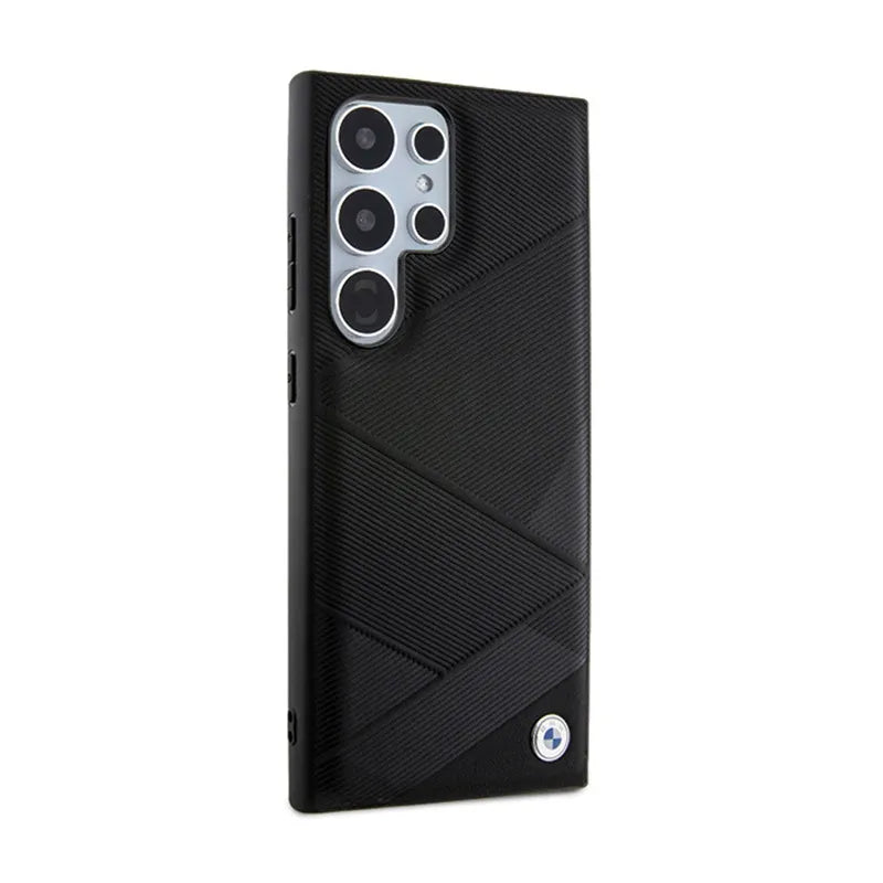 BMW Signature Leather Crossing Lines Pattern – dėklas, skirtas Samsung Galaxy S24 Ultra (juodas)