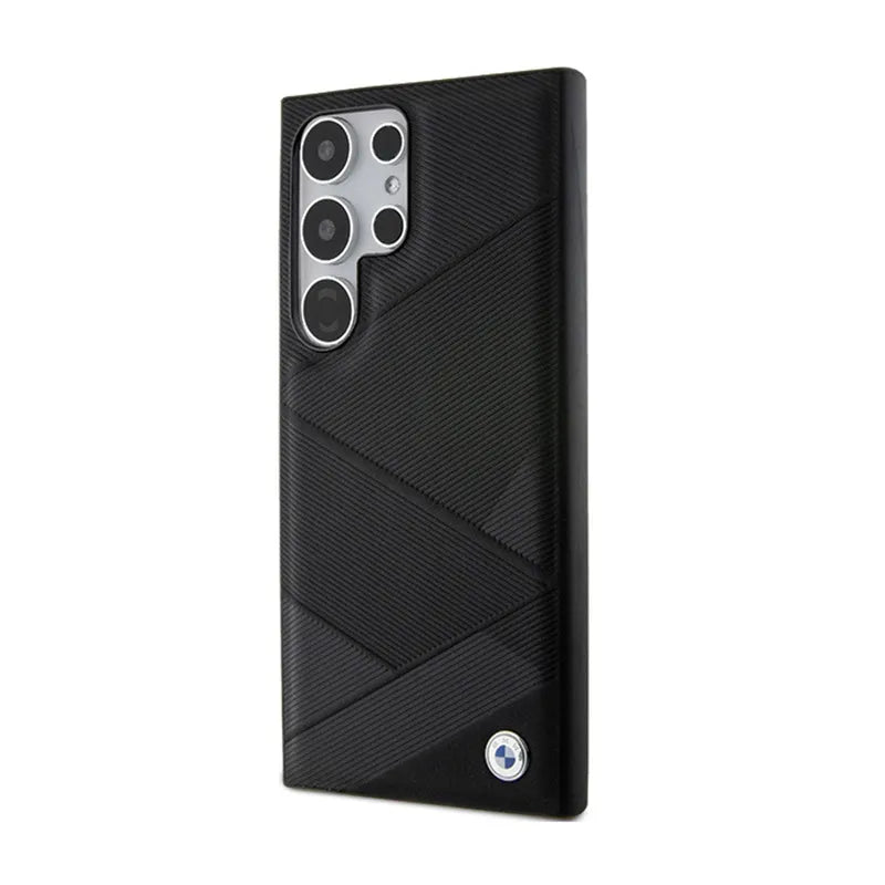 BMW Signature Leather Crossing Lines Pattern – dėklas, skirtas Samsung Galaxy S24 Ultra (juodas)