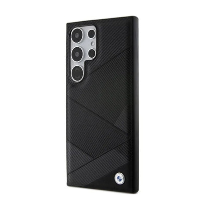BMW Signature Leather Crossing Lines Pattern – dėklas, skirtas Samsung Galaxy S24 Ultra (juodas)