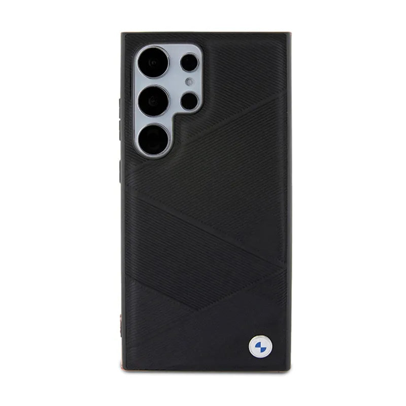 BMW Signature Leather Crossing Lines Pattern – dėklas, skirtas Samsung Galaxy S24 Ultra (juodas)