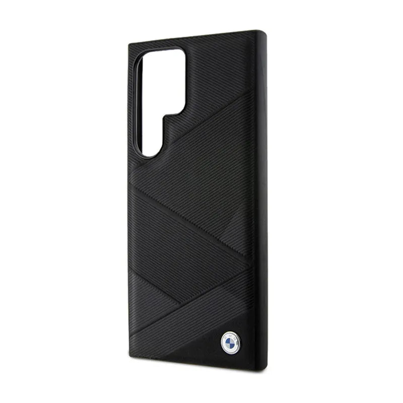 BMW Signature Leather Crossing Lines Pattern – dėklas, skirtas Samsung Galaxy S24 Ultra (juodas)