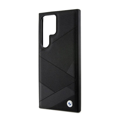 BMW Signature Leather Crossing Lines Pattern – dėklas, skirtas Samsung Galaxy S24 Ultra (juodas)