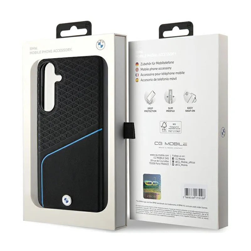 BMW Signature Leather Textured & Line MagSafe – Dėklas Samsung Galaxy S24+ (juodas)