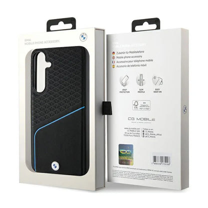 BMW Signature Leather Textured & Line MagSafe – Dėklas Samsung Galaxy S24+ (juodas)